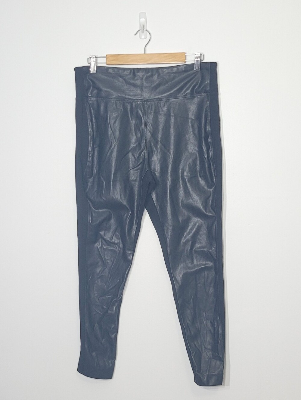 Calvin Klein Black Vegan Faux Leather Casual Pull-up Legging Pants Size Large